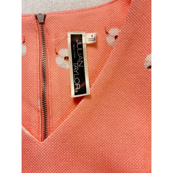 Julian Taylor Pink Flamingo Print Sleeveless Shift Dress V-Neck Back Zip SZ 8 fi - Picture 6 of 6